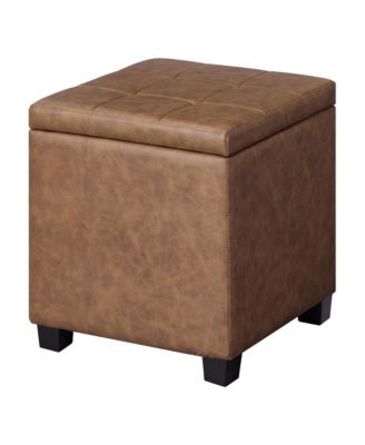 Ottoman Cube with Hinged Lid, Storage Ottoman, Foot Stool Footrest, Synthetic Leather