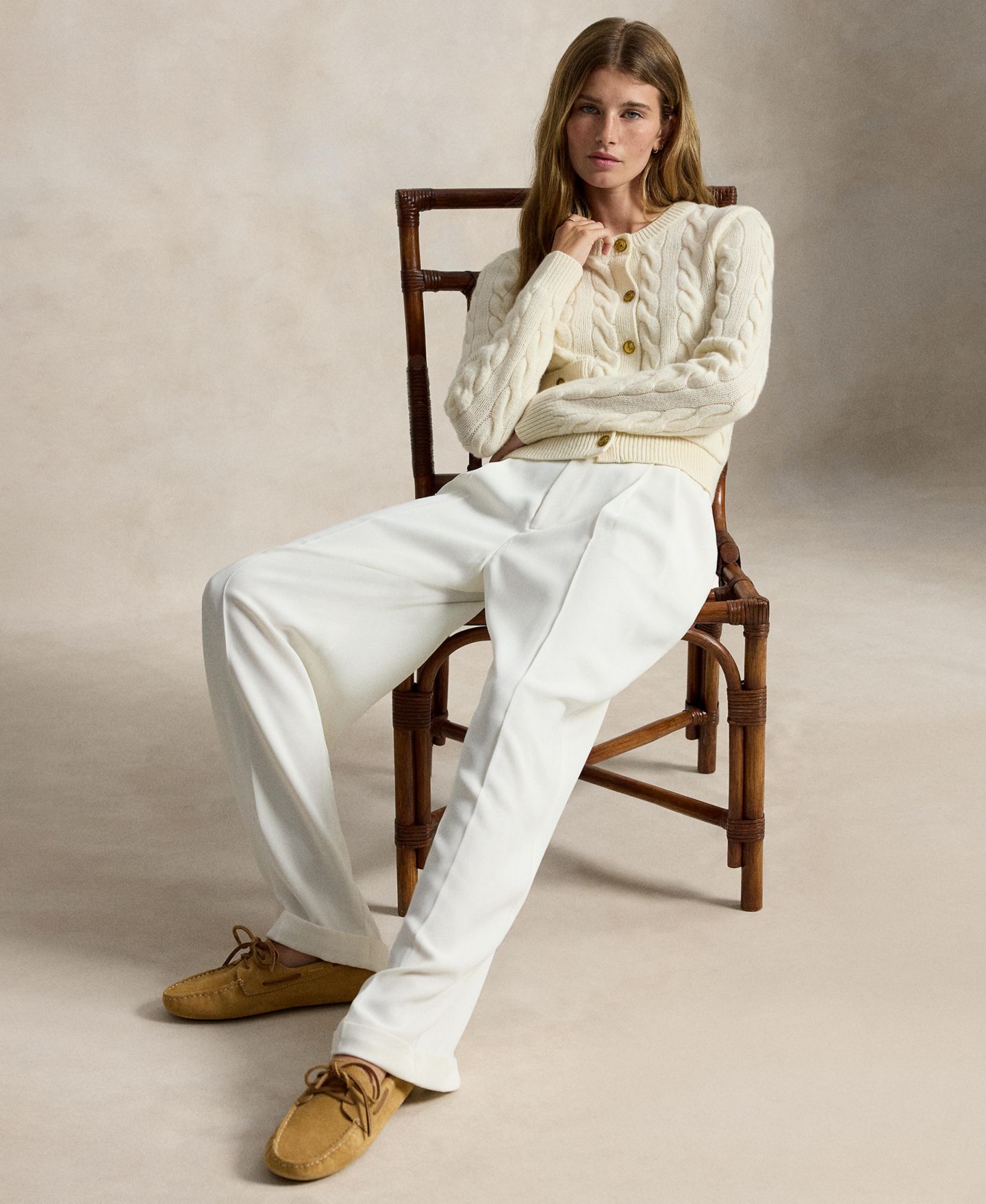 Женский кардиган Polo Ralph Lauren Wool-Cashmere Cable-Knit Cropped, цвет: Кремовый — фото 4