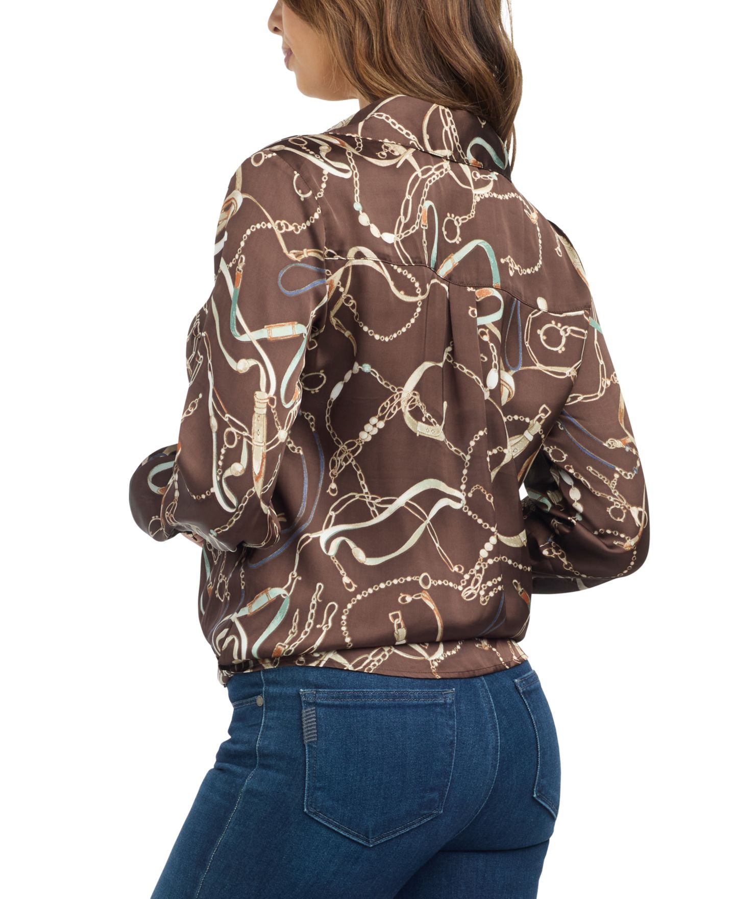 Женская блузка BCX Juniors' Tie-Front Long-Sleeve Stretch Satin Blouse, цвет: Pat E — фото 4