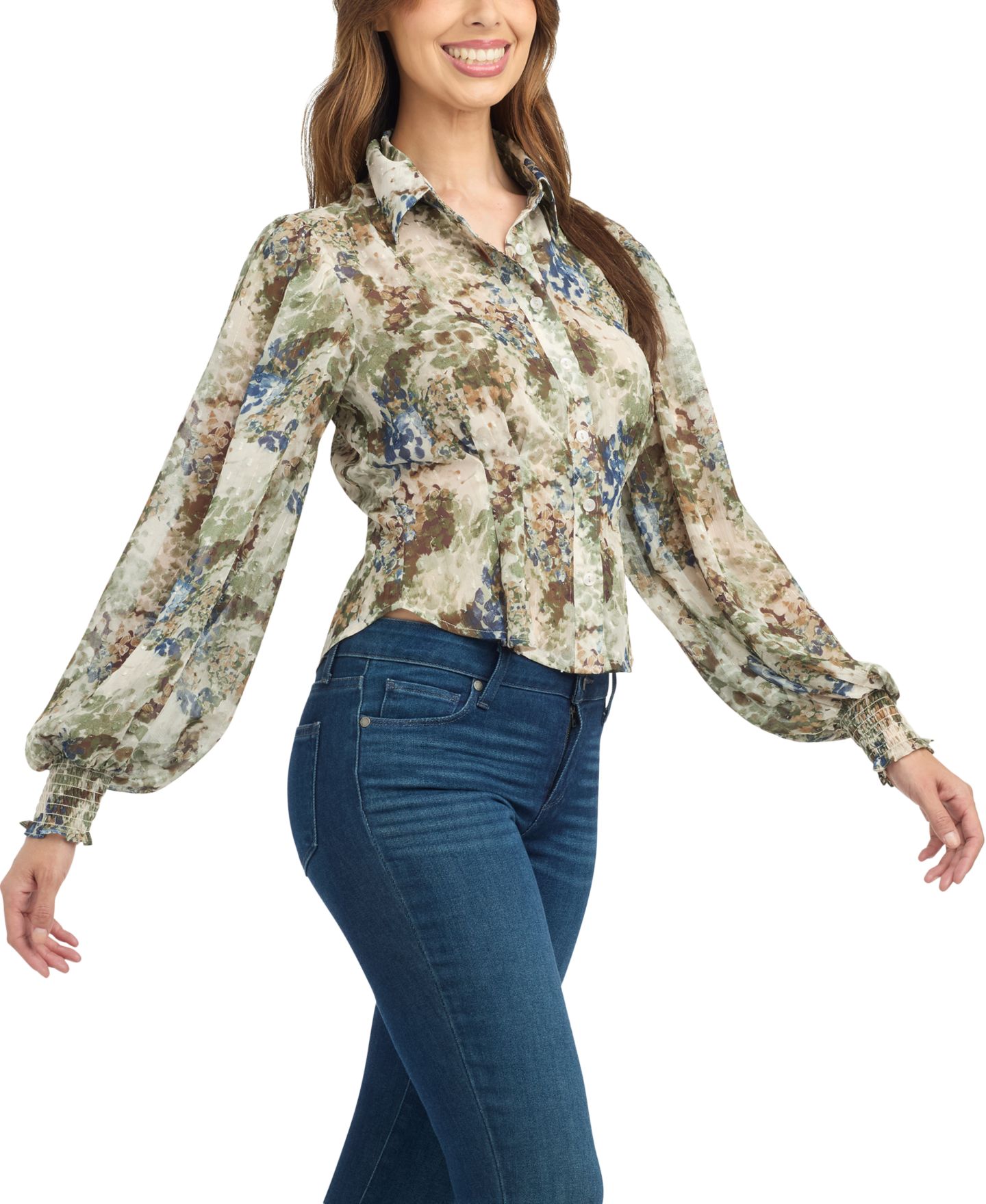 Женская блузка BCX Juniors' Floral-Print Sheer Long-Sleeve Blouse, цвет: Pat C — фото 2