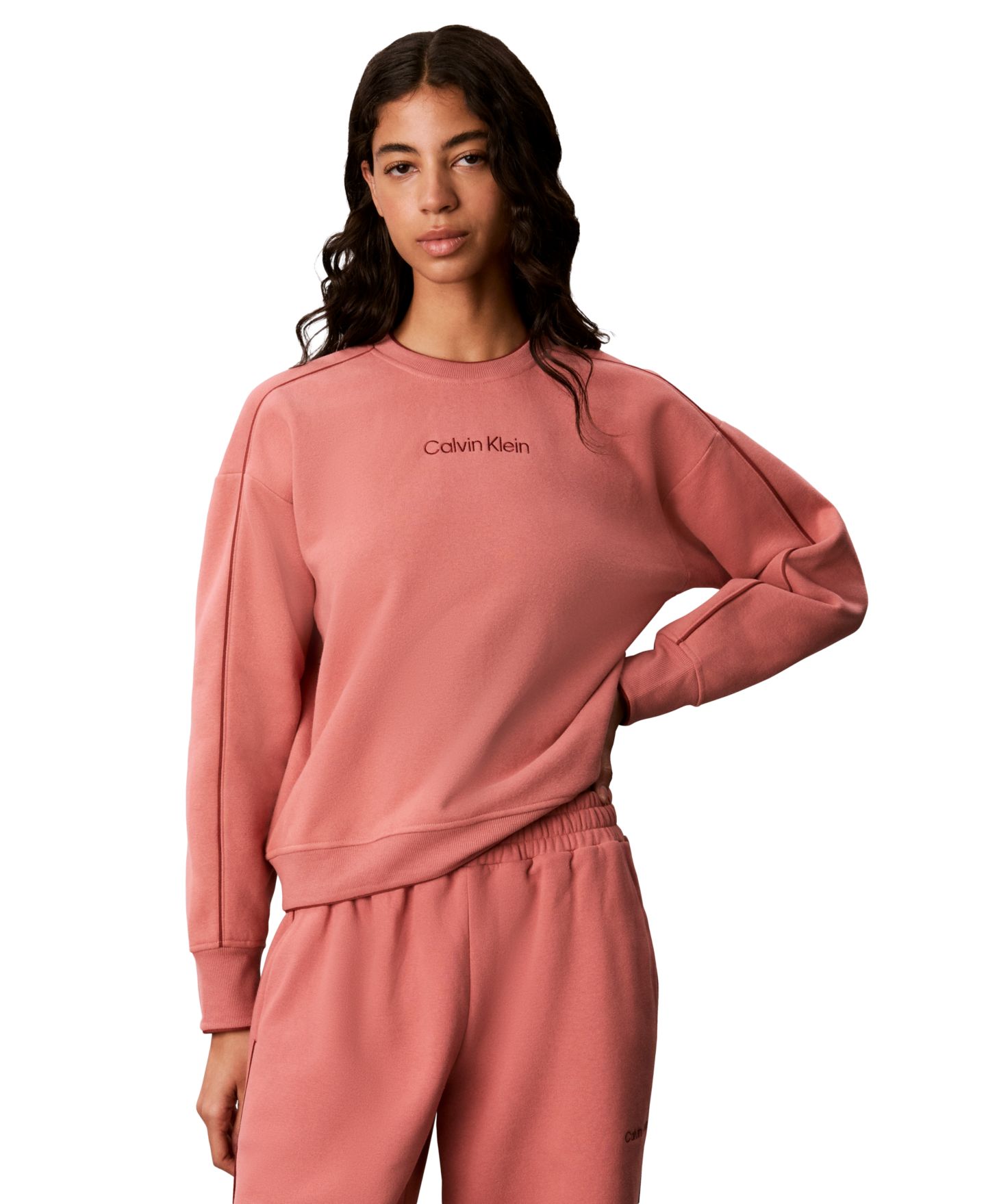 Женская толстовка Calvin Klein Performance Piped Crew Long-Sleeve Sweatshirt, цвет: Розовый — фото 1