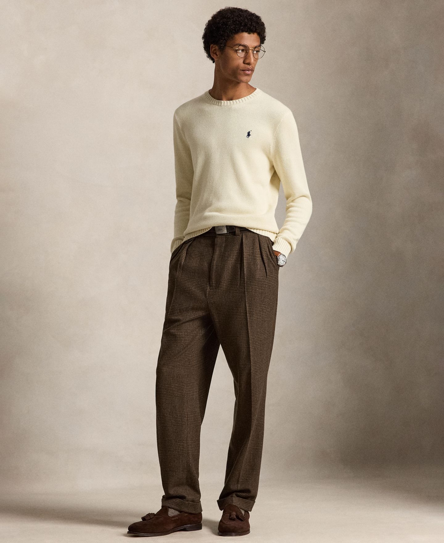 Мужской свитер Polo Ralph Lauren Cotton Crewneck, цвет: Кремовый — фото 2