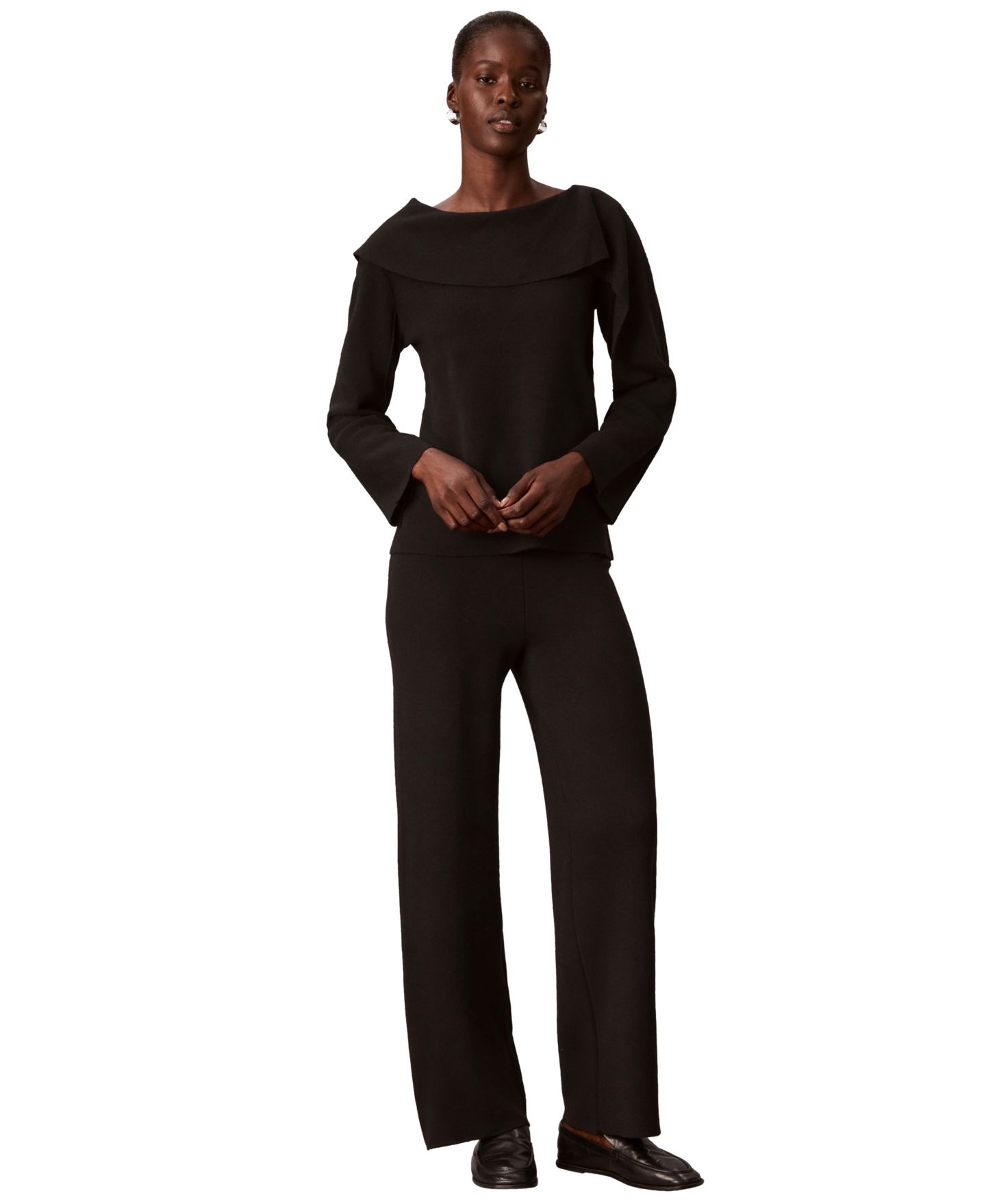 Женский свитер Calvin Klein Petite Asymmetrical Drape Boat Neck Long-Sleeve, цвет: Чёрный — фото 2