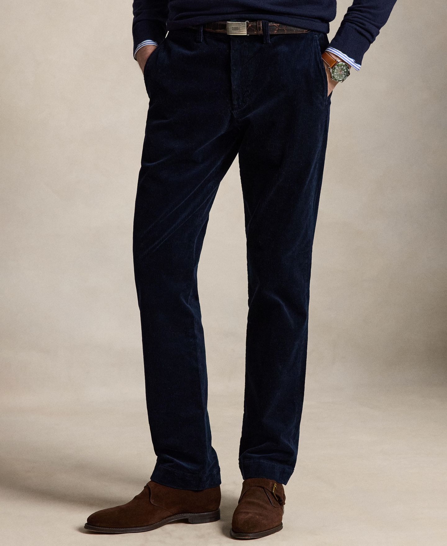 Мужские брюки Polo Ralph Lauren Stretch Straight-Fit Corduroy, цвет: Тёмно-синий — фото 2
