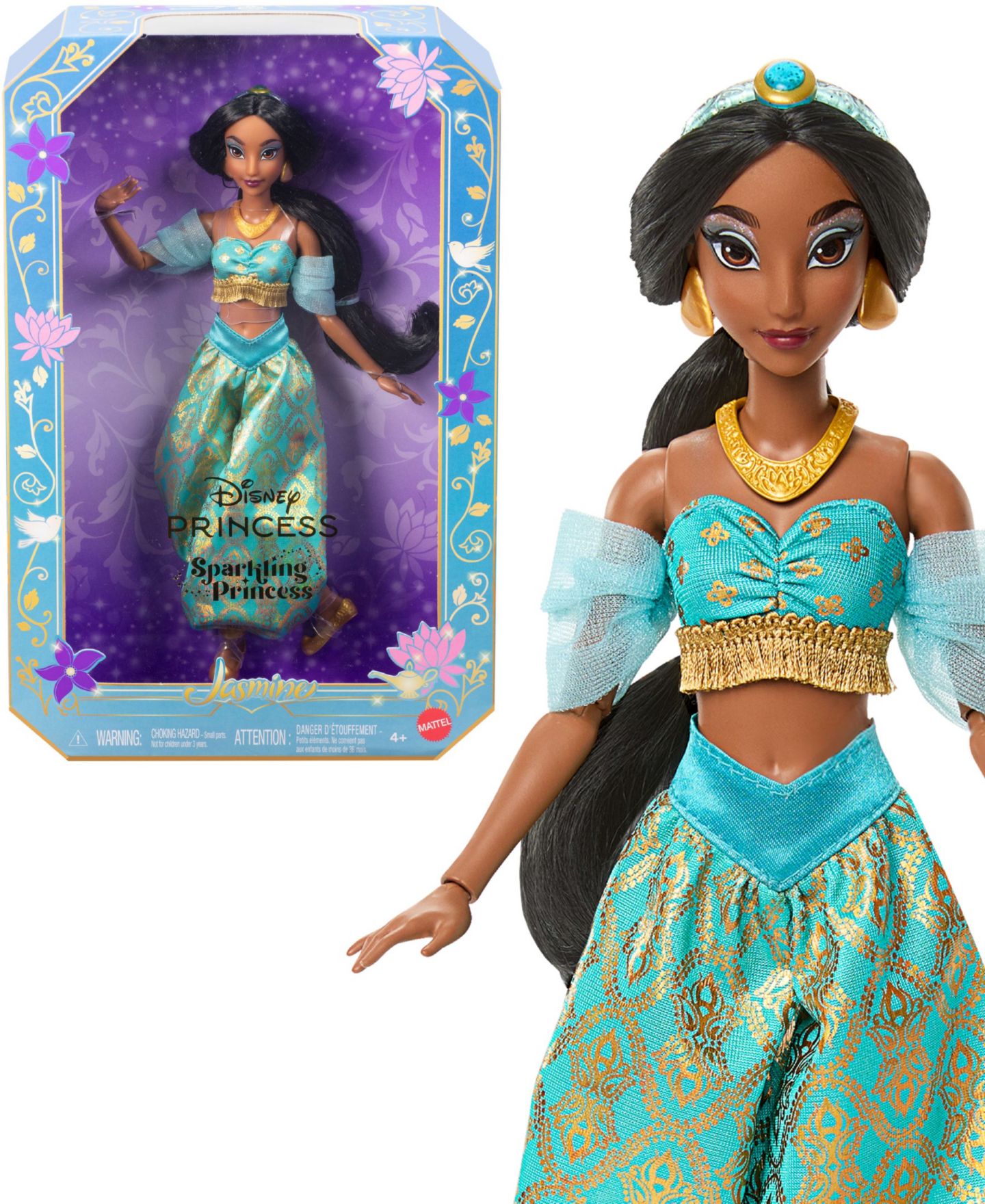 Детская кукла Disney Princess Sparkling Princess Jasmine 11" 11-Point Articulation Fashion Doll, Ages 4+ — фото 6