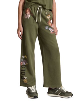 Girls' 7-16 Floral Wide-Leg Fleece Sweatpants