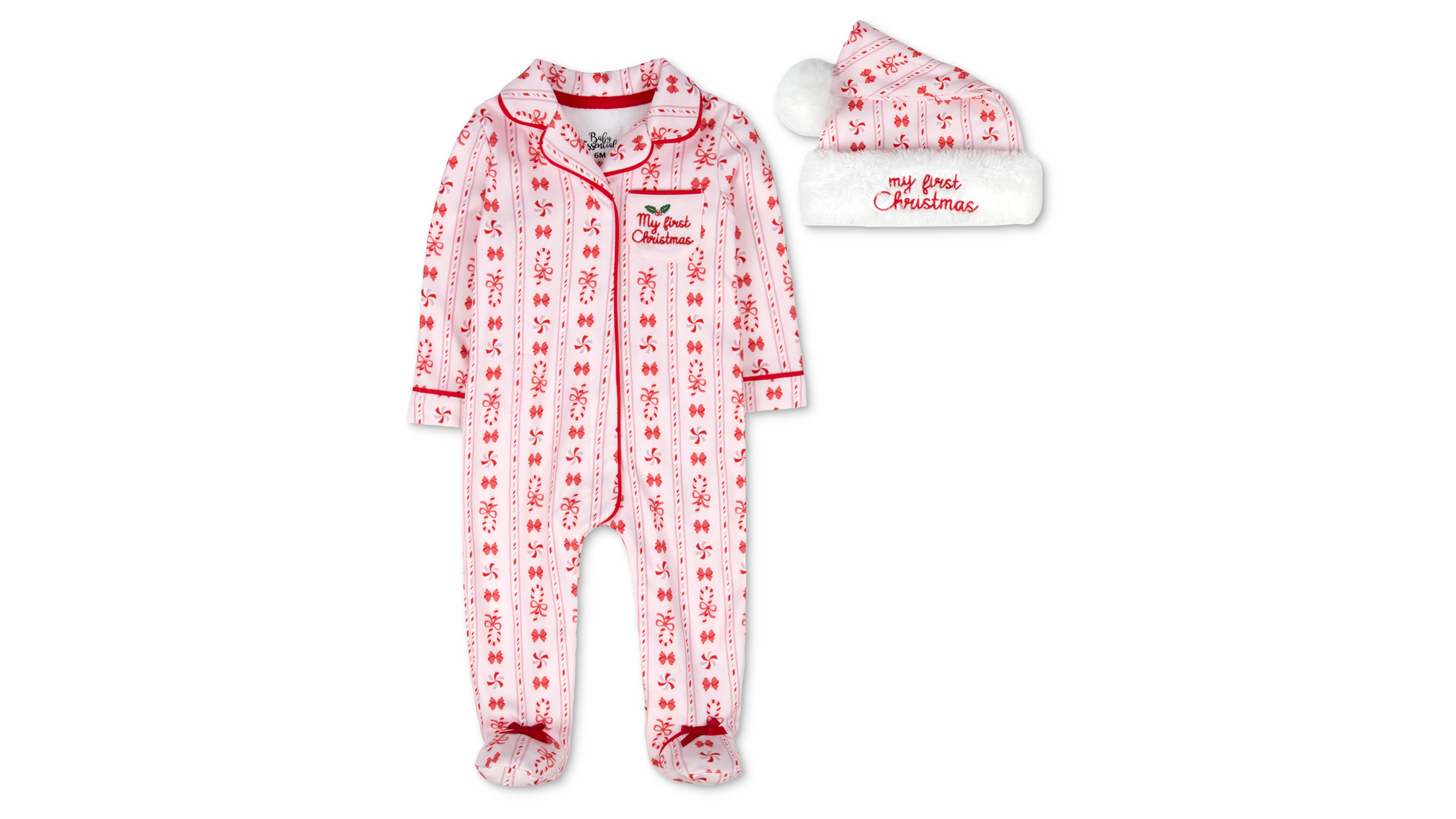 Baby Essentials Boys' or Girls' My First Christmas Santa Footie and Hat, 2-Piece Set