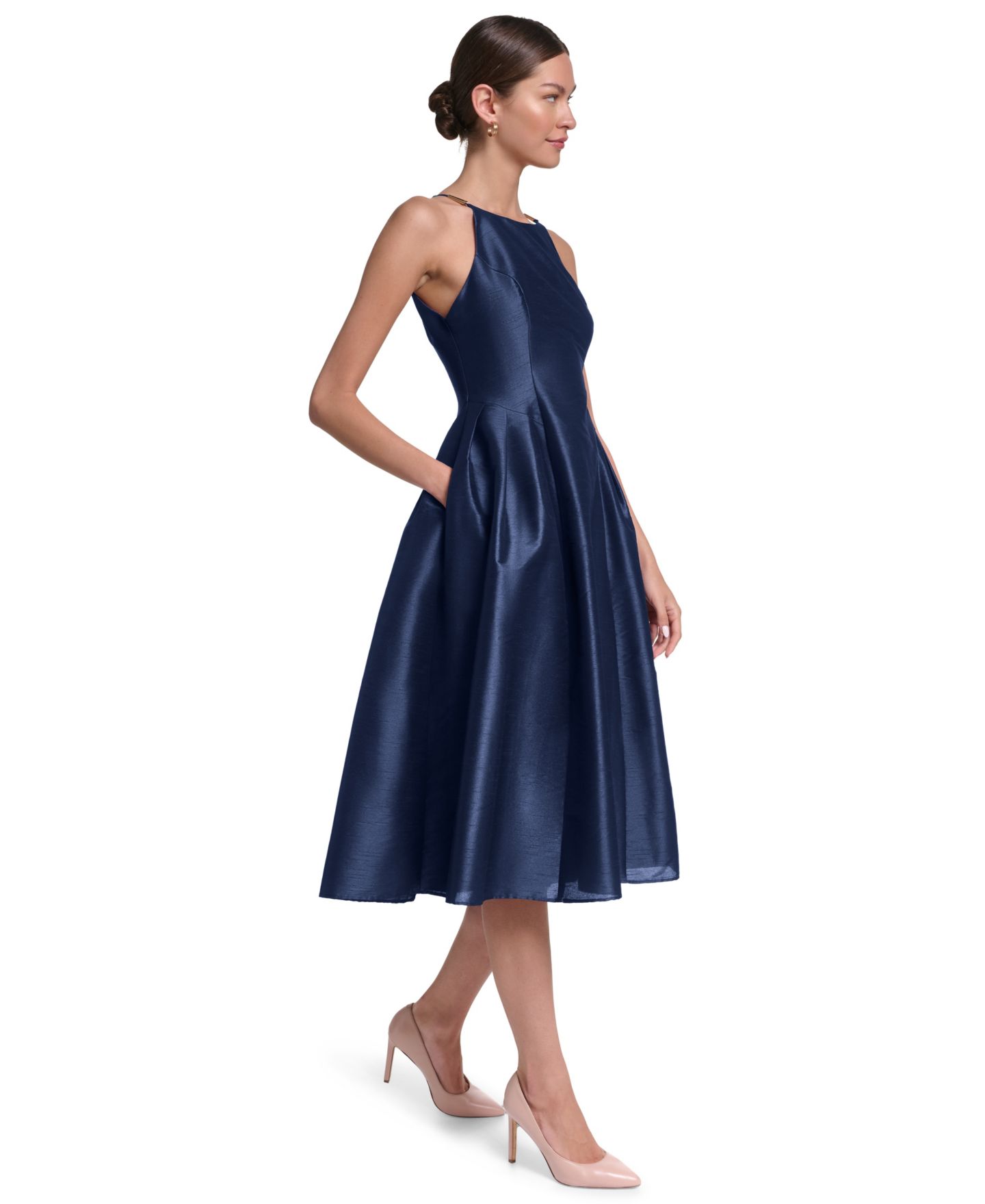 Женское платье Halston Halter-Neck Fit & Flare Midi, цвет: Тёмно-синий — фото 3