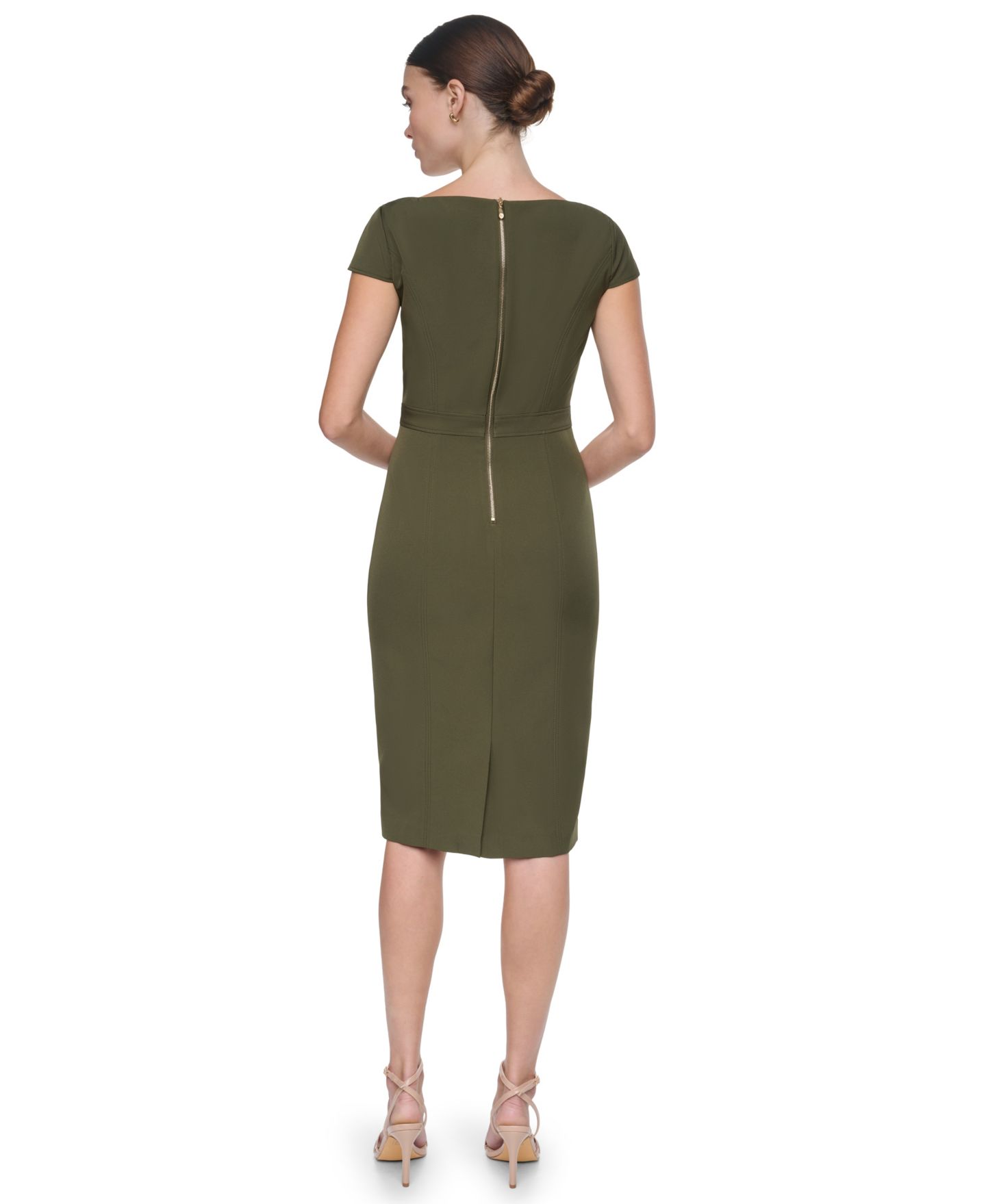 Женское платье Halston Cap-Sleeve Square-Neck Crepe Midi, цвет: Оливковый — фото 5
