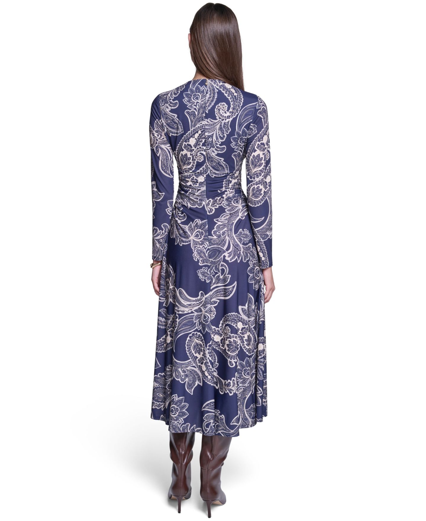 Женское платье Halston Long-Sleeve Paisley-Print A-Line Midi, цвет: Тёмно-синий разноцветный — фото 5