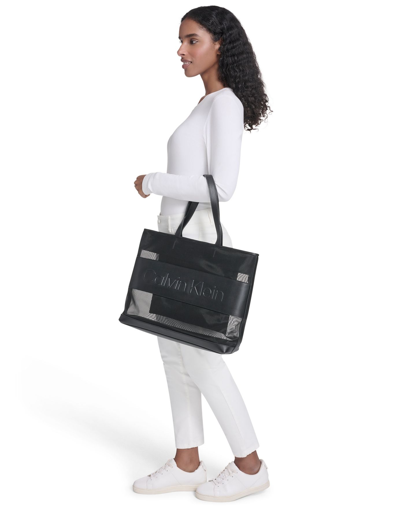 Женская сумка Calvin Klein Aurelia Mesh Large Tote Handbag, цвет: Чёрный / Серебряный — фото 9