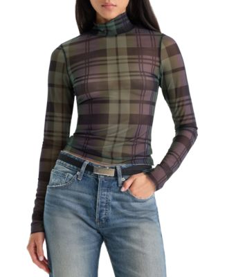 Women's The Mesh Turtleneck Sheer Long-Sleeve Top