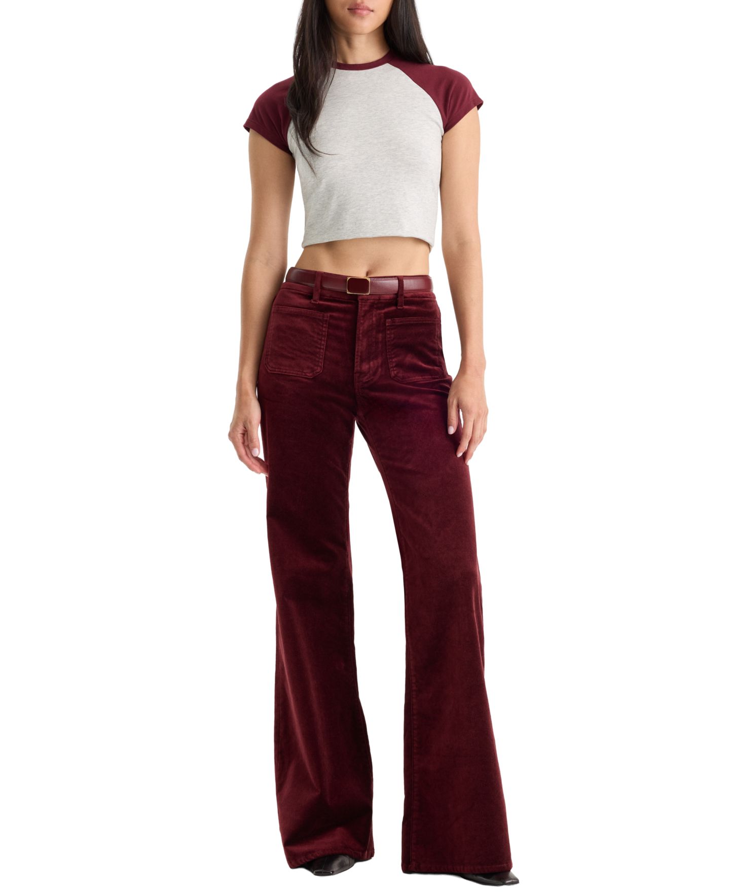 Женские джинсы Good American Good Waist High-Waisted Wide-Leg Velvet Palazzo, цвет: Ягодный чёрный — фото 2
