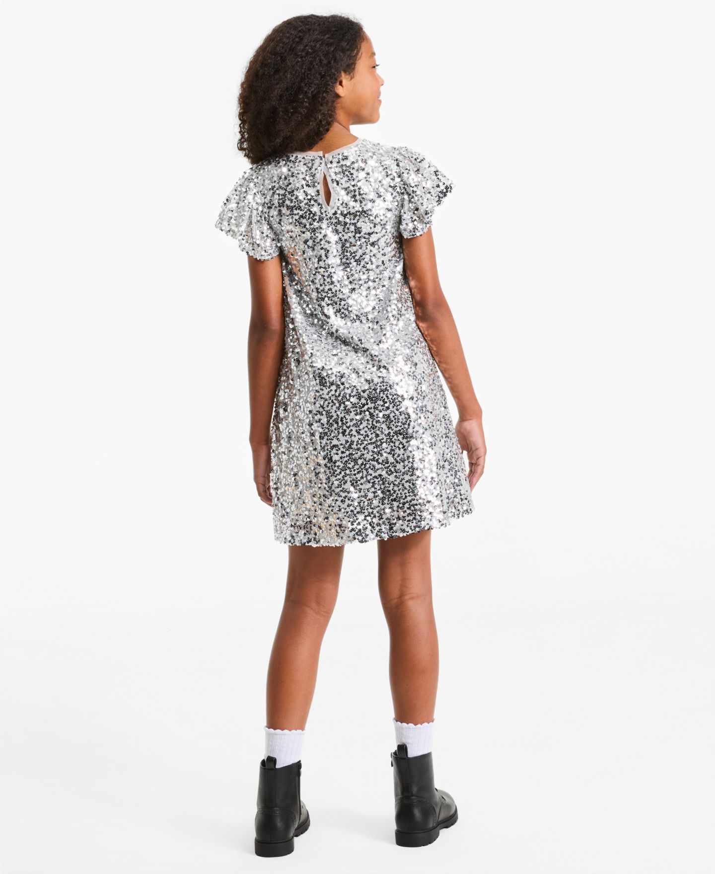 Платье Epic Threads Sequin Flutter-Sleeve A-Line Dress для девочек, цвет: Серебряный — фото 2