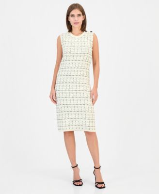 Women's Tweed Texture Stitch Crewneck Sleeveless Dress