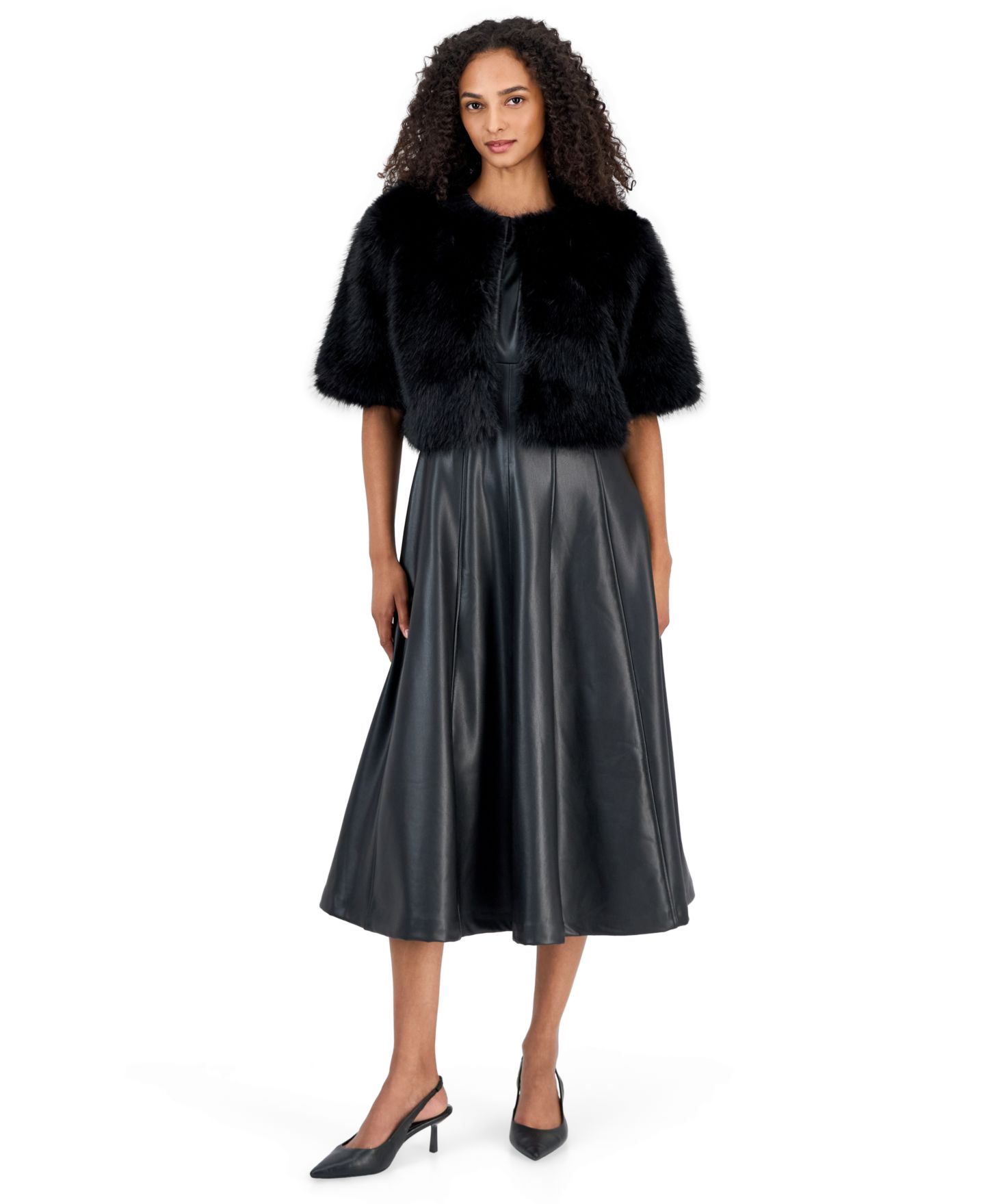 Женские болеро Anne Klein Kissing Front Cropped Faux Fur Shrug, цвет: Чёрный — фото 1