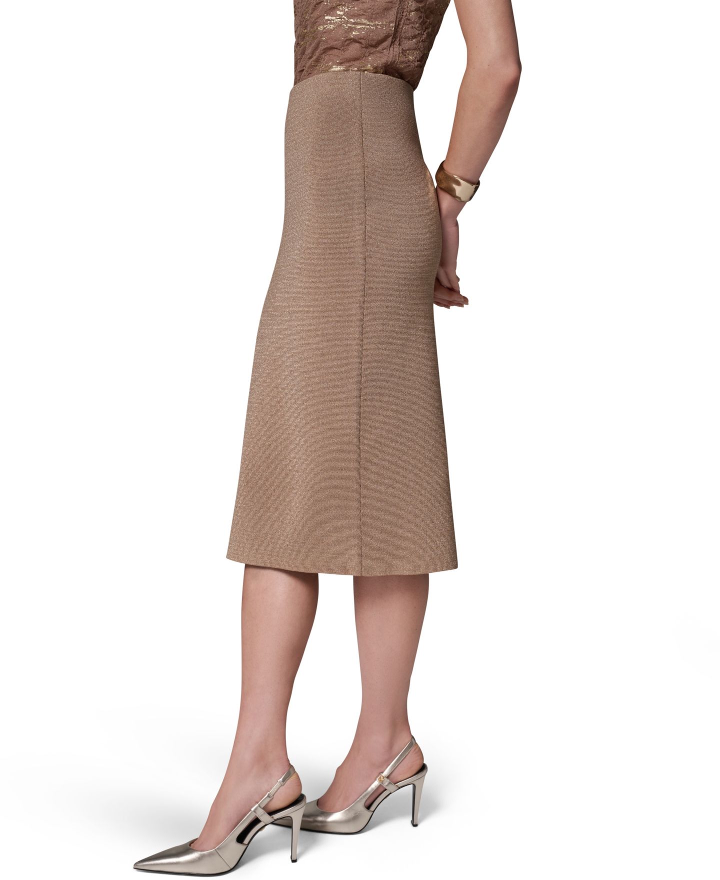 Женская юбка Donna Karan New York Straight Knit Midi High-Waisted, цвет: Верблюжий — фото 3