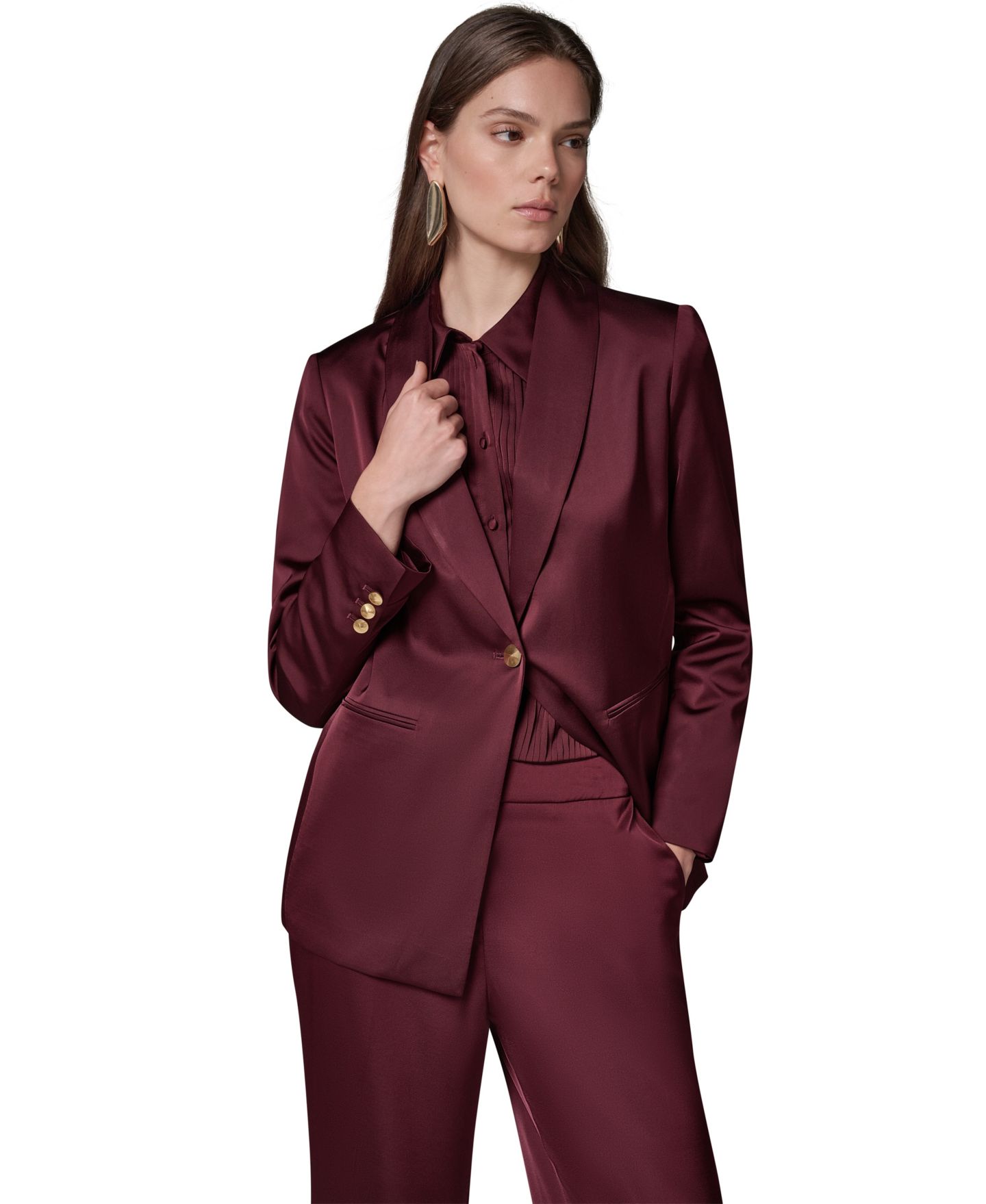 Женский пиджак Donna Karan New York Satin Shawl Lapel Shoulder-Padded Blazer, цвет: Чёрный вишнёвый — фото 2
