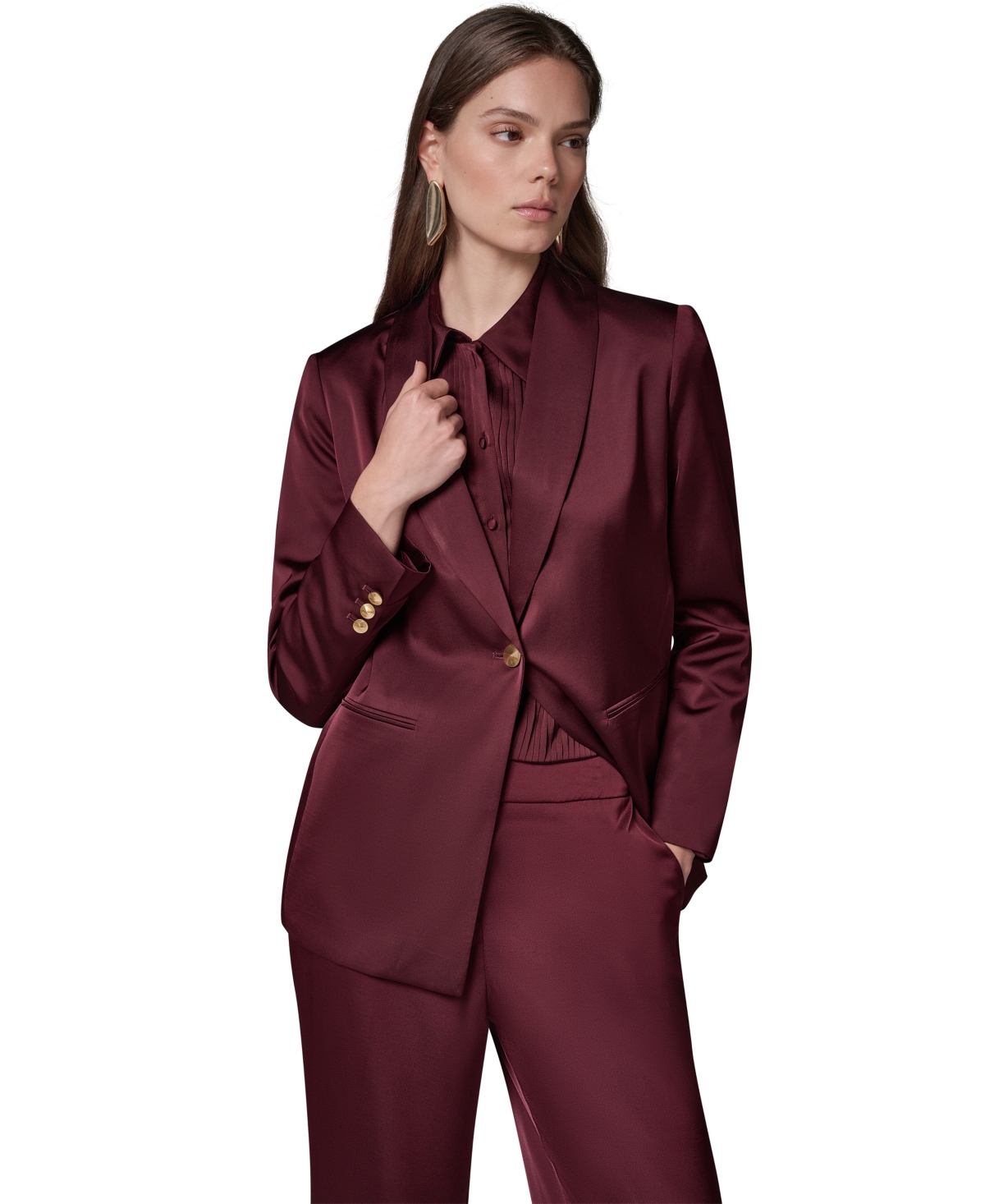 Donna Karan New York Women's DK126 Satin Shawl Lapel Shoulder-Padded Blazer