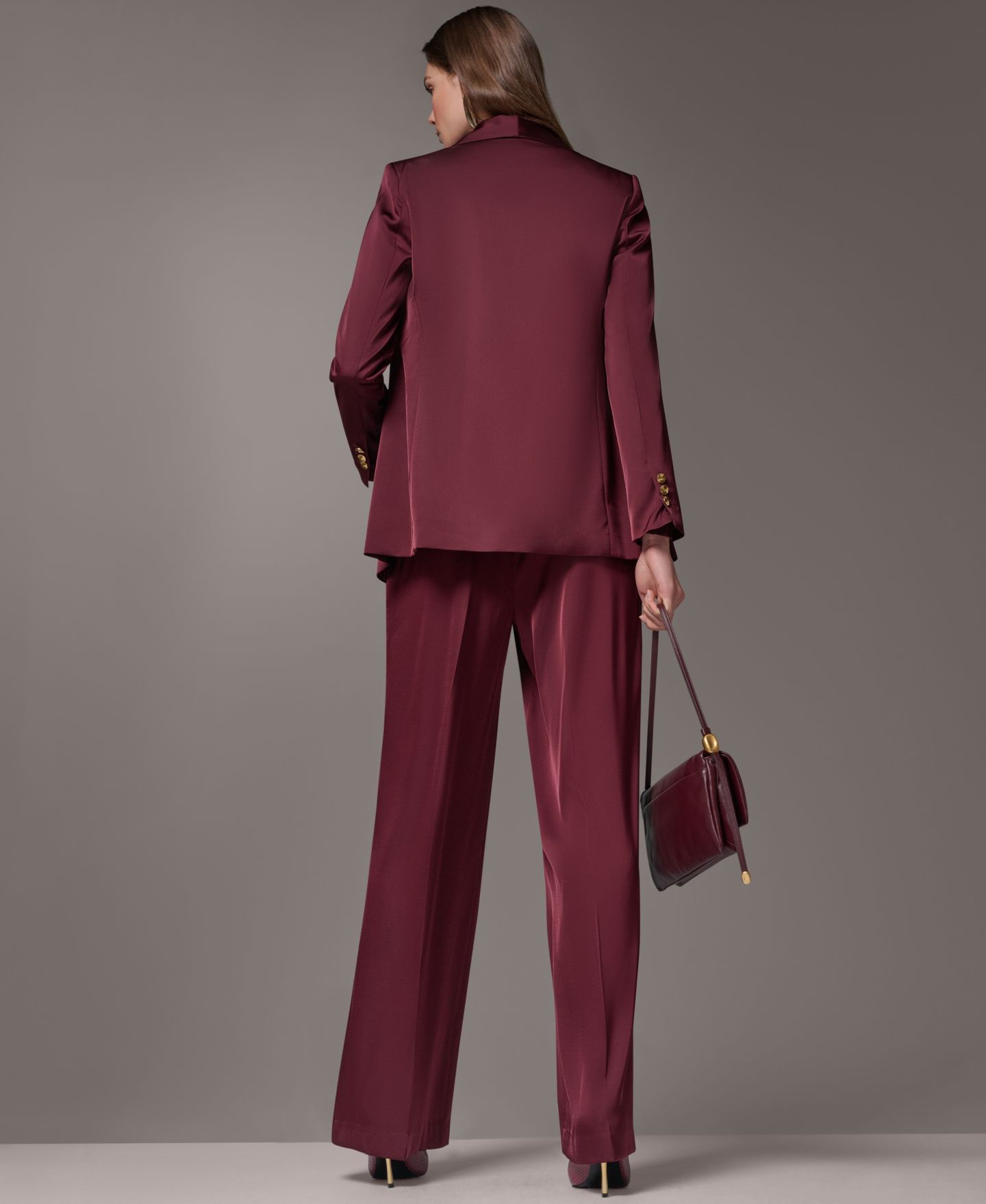 Женский пиджак Donna Karan New York Satin Shawl Lapel Shoulder-Padded Blazer, цвет: Чёрный вишнёвый — фото 15