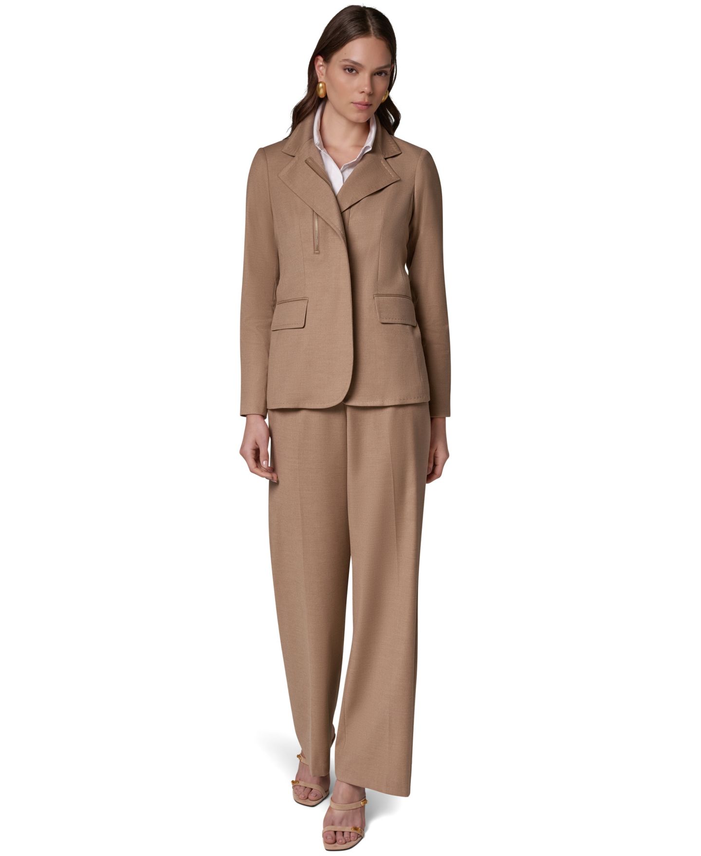 Женский пиджак Donna Karan New York Asymmetrical Zip Shoulder-Padded Blazer, цвет: Тёмный меланжевый — фото 10