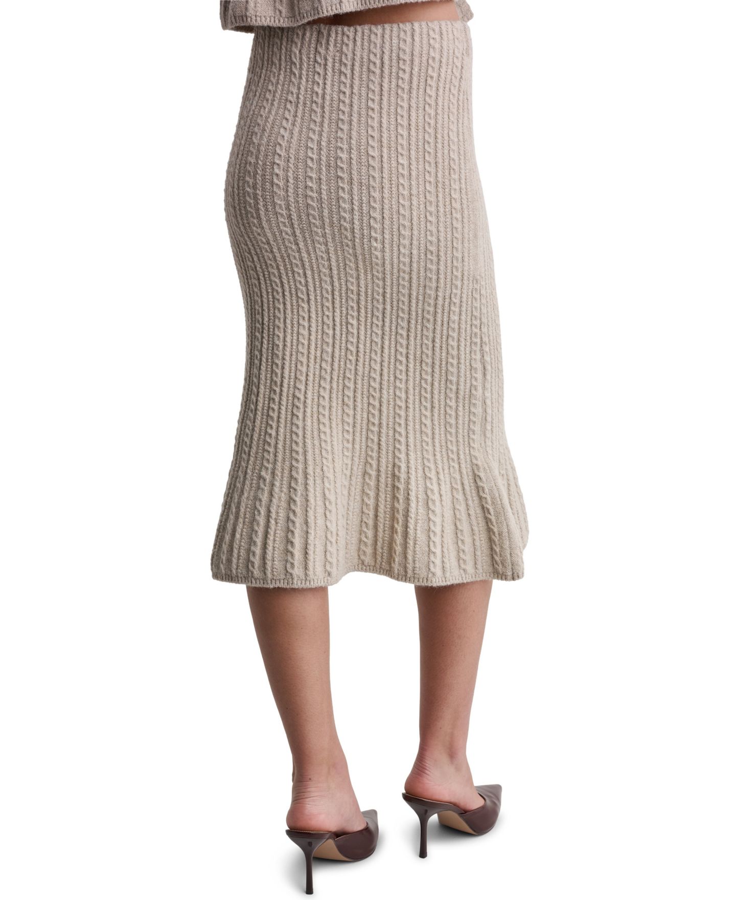 Женская юбка BCBG High-Waisted Cable-Knit Midi, цвет: Меланжевый овсяный — фото 3