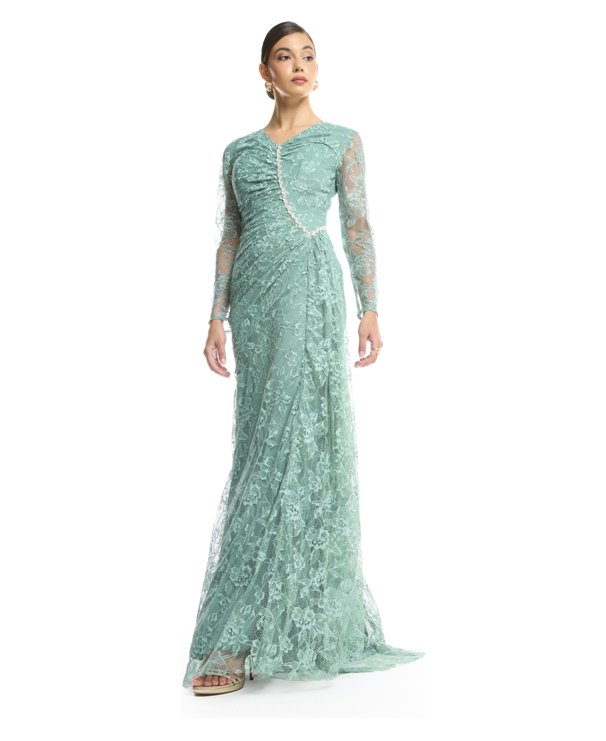 Amri Women's Lace Long-Sleeve V-Neck Gown