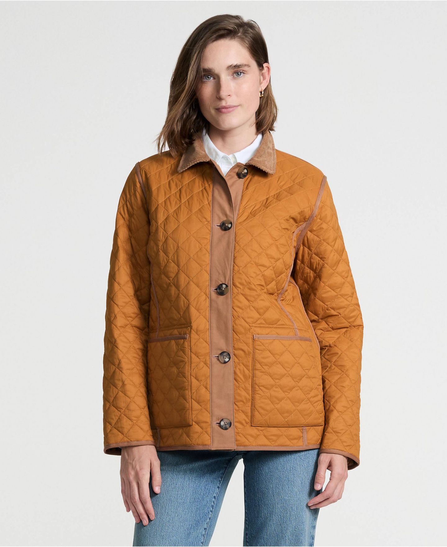 Женская куртка Lands' End Print Reversible Barn Quilted Insulated, цвет: Оранжевый имбирный / Клетчатый — фото 4