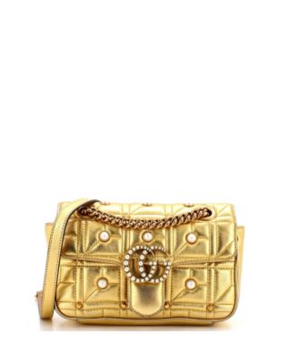 Mini Pearly GG Marmont Flap Bag Embellished Matelasse Leather