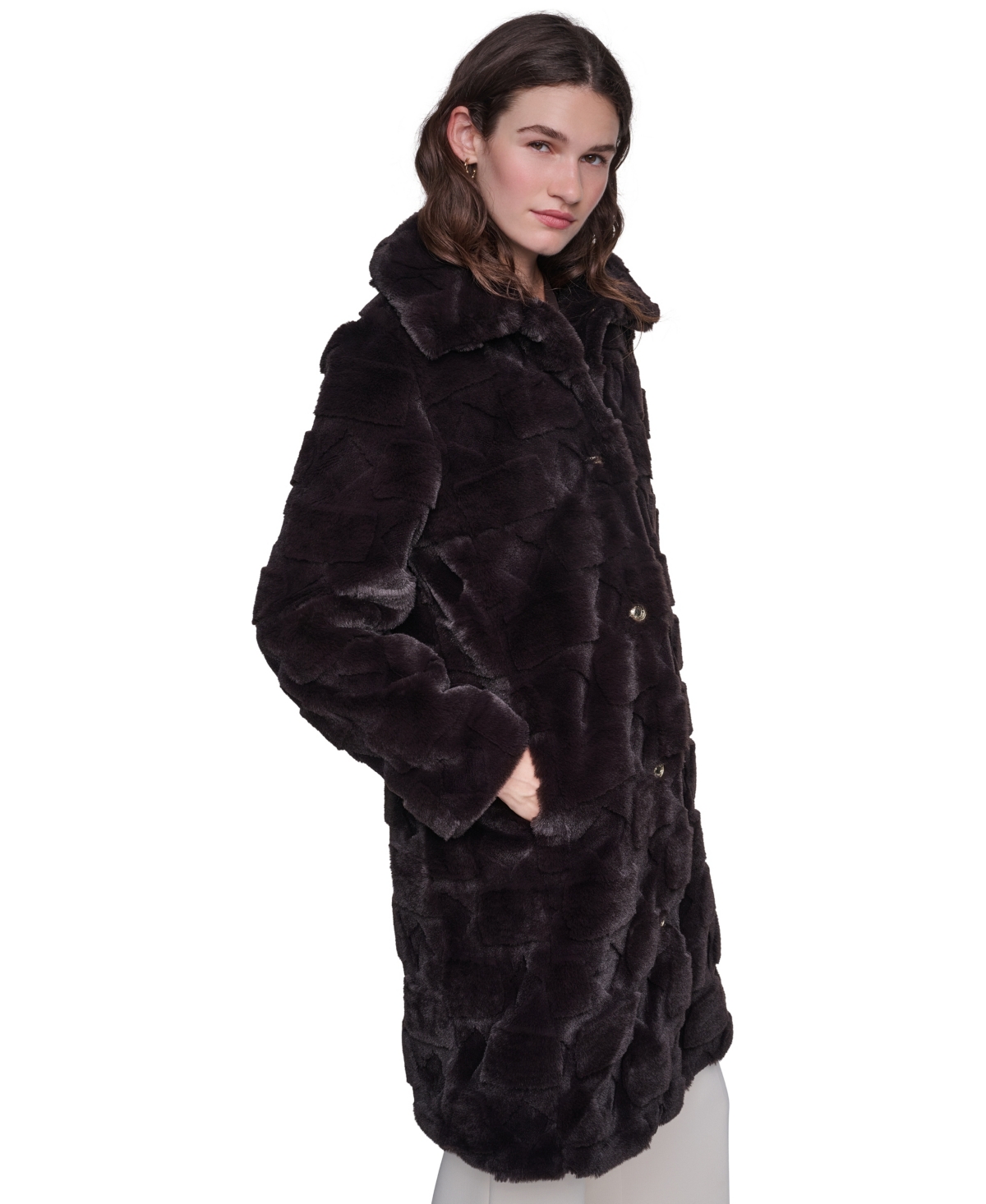Karl Lagerfeld Paris Women's Teddy Faux Fur Mid Length Coat