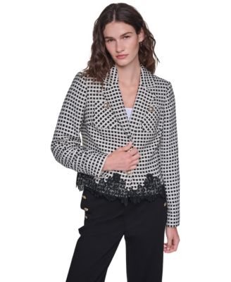 Women's Plaid Lace-Trim Blazer
