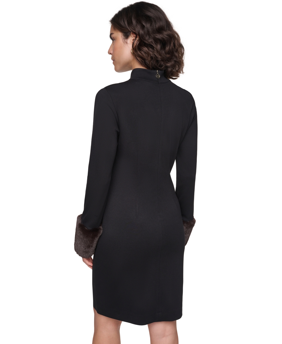 Karl Lagerfeld Paris Women's Faux-Fur Cuff Mock Neck Long-Sleeve Sweater Dress
