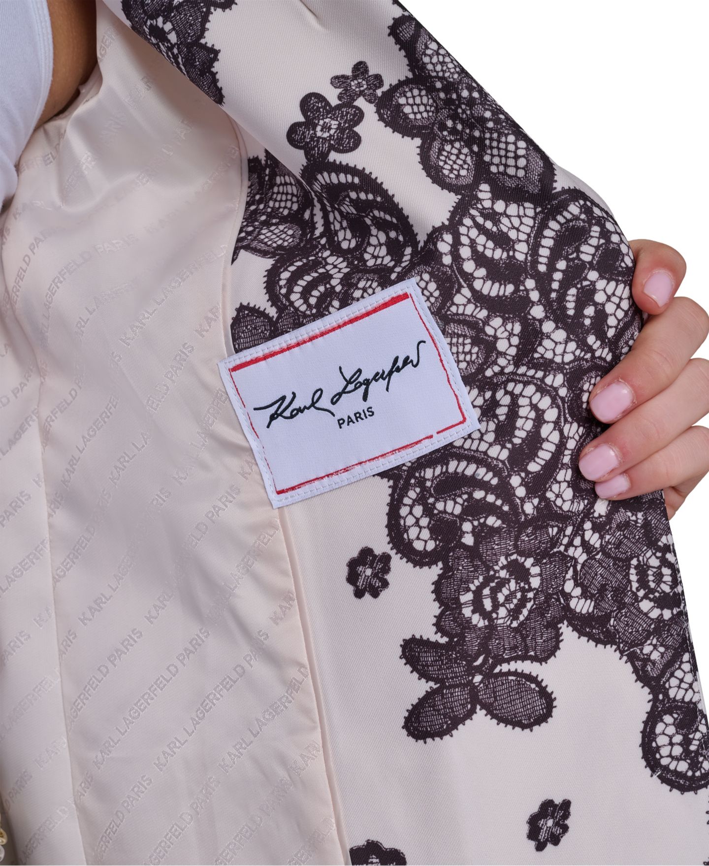 Женский пиджак KARL LAGERFELD PARIS Floral-Print Lace Blazer, цвет: Берёзовый / Шоколадный — фото 7