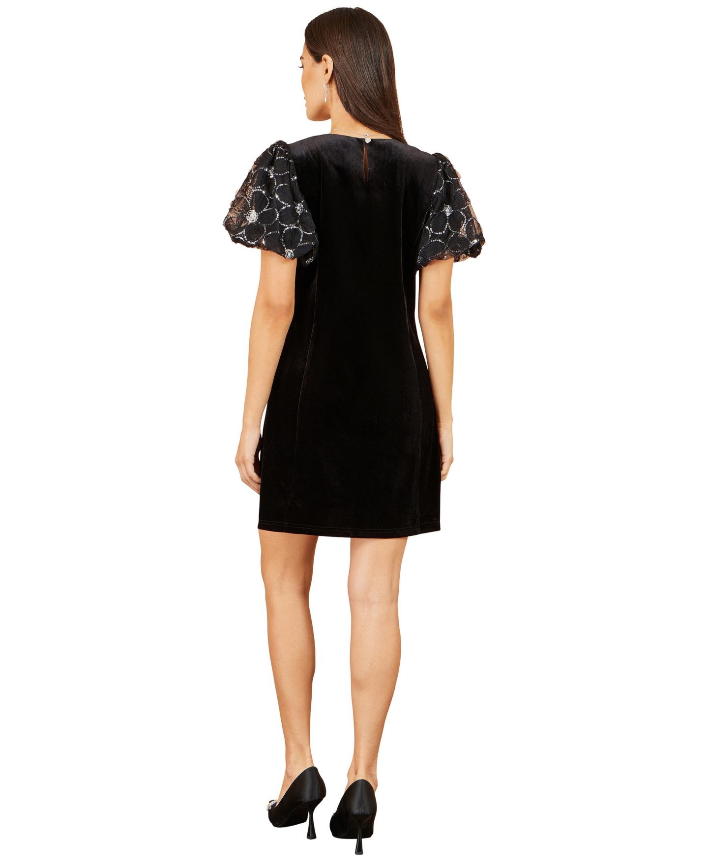 Женское платье Yumi Puff-Sleeve Velvet Mini, цвет: Чёрный — фото 2