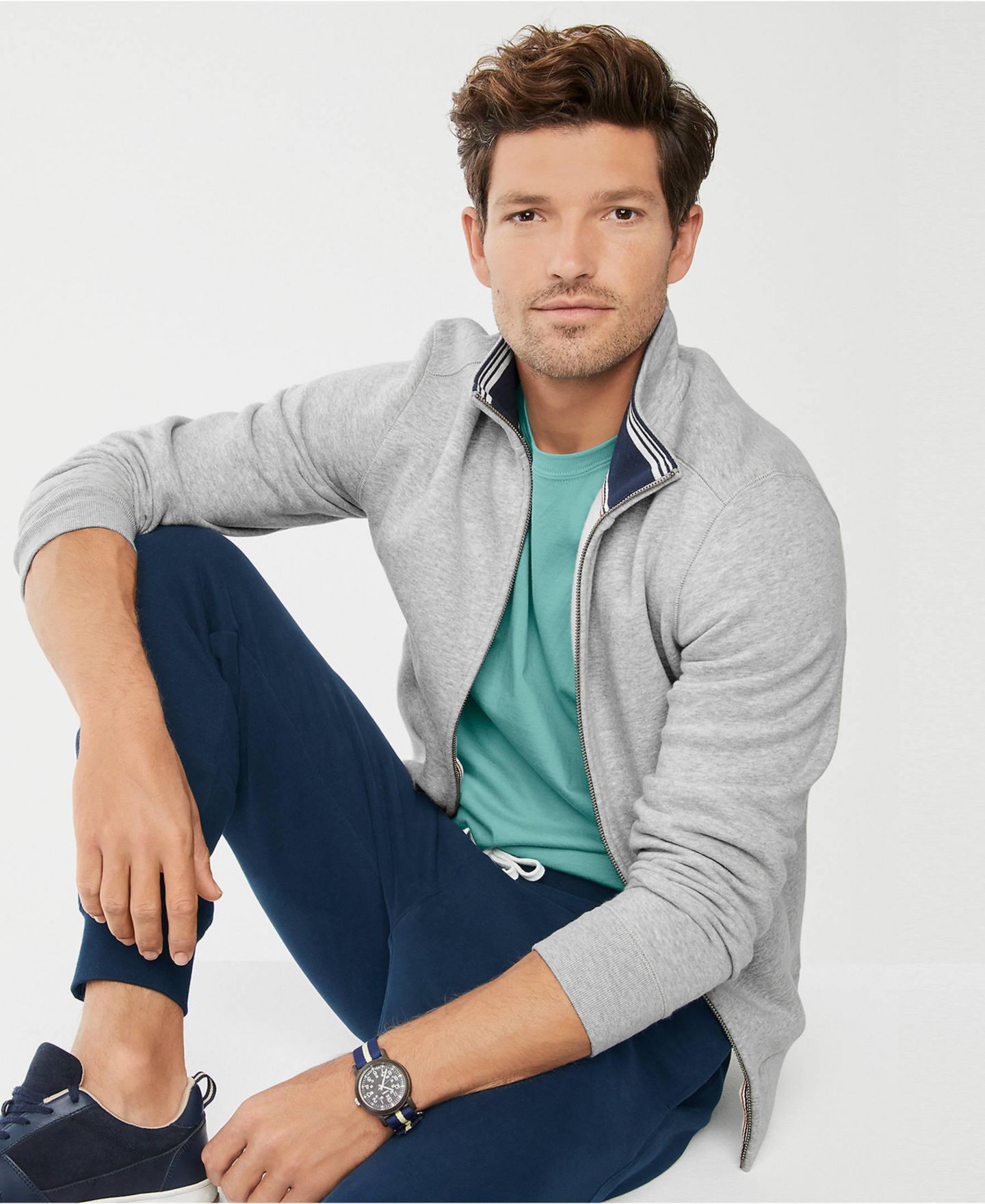 Мужская толстовка на молнии Lands' End Long Sleeve Serious Sweats Mock Full Zip, цвет: Серый меланжевый — фото 7
