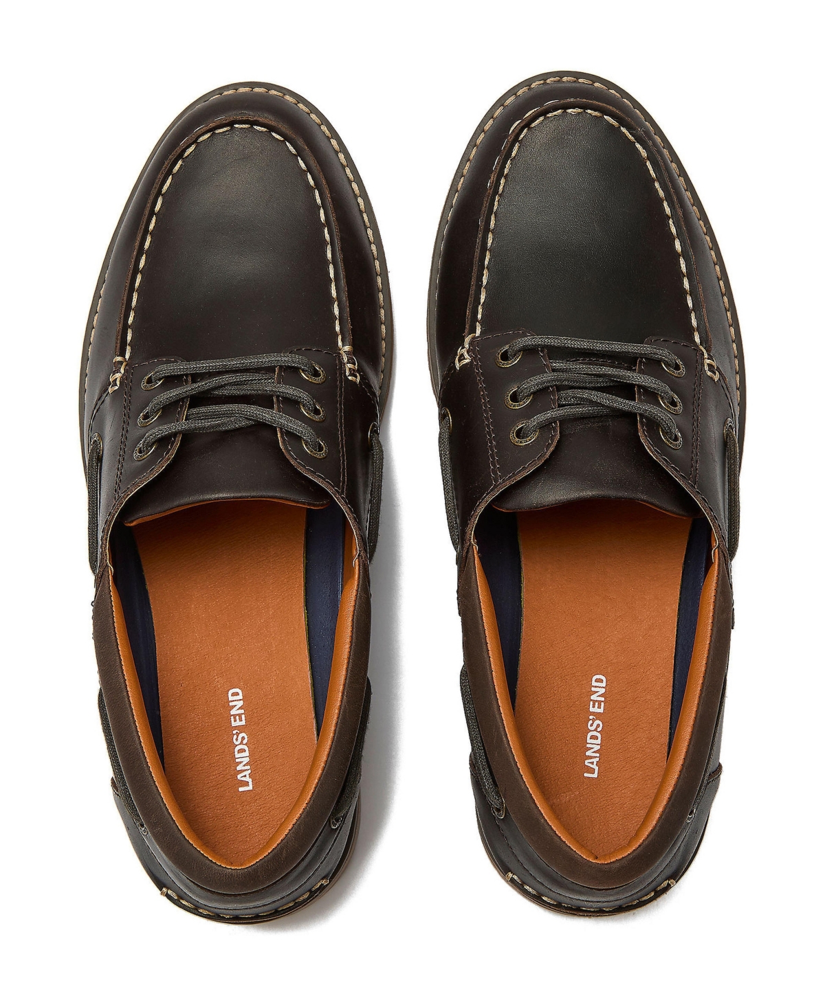 Lands' End Men's Seaport Leather Lace Up Boat Shoes