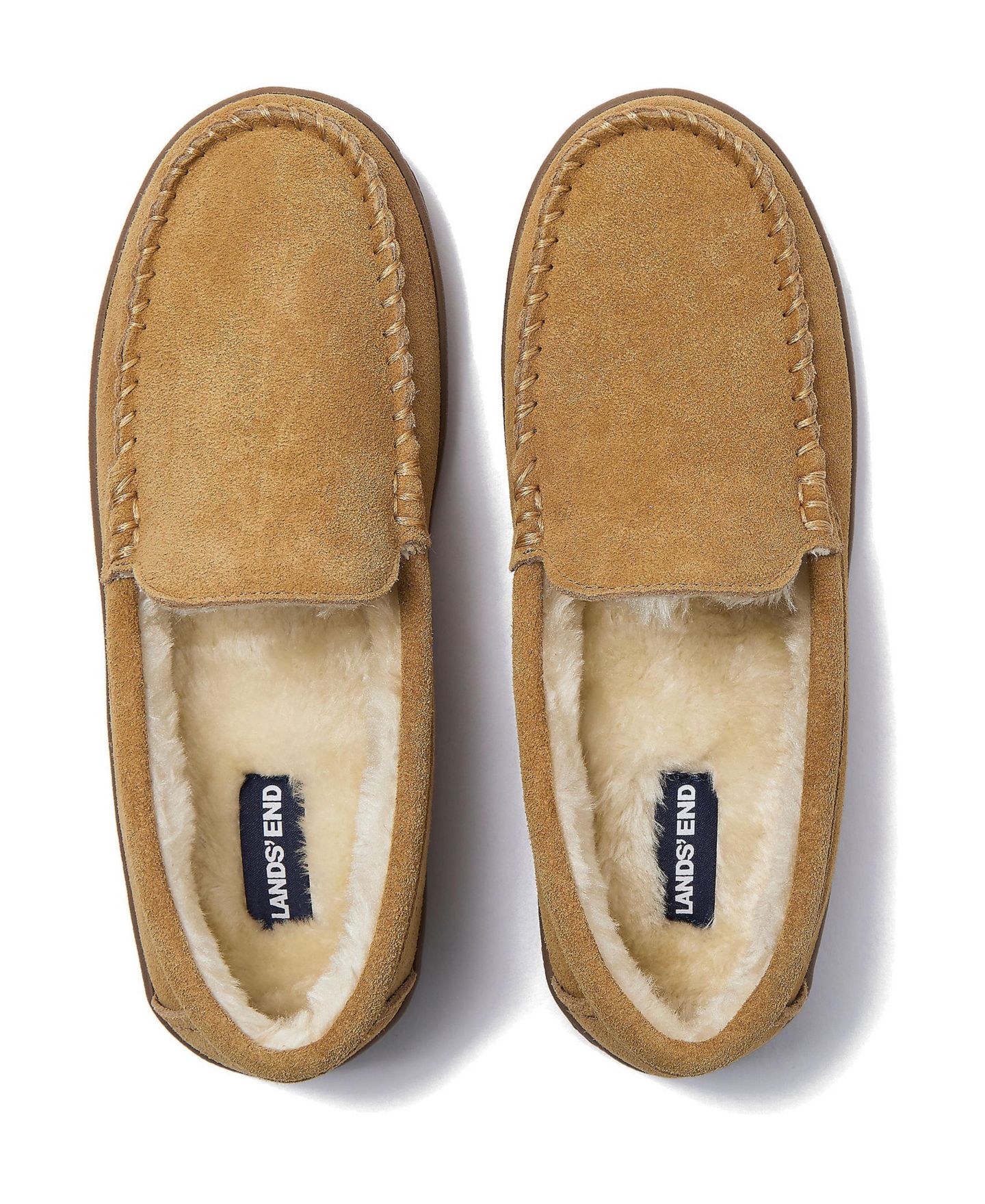 Женские тапочки Lands' End Fuzzy Lined Suede Moccasin Slippers, цвет: Рыжевато-коричневый — фото 3