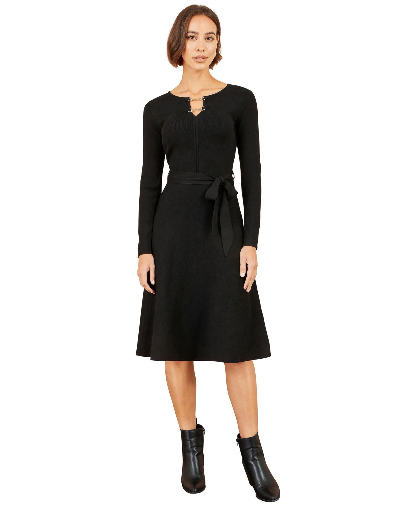 Женское платье Yumi Fit & Flare Long-Sleeve Sweater Dress, цвет: Чёрный — фото 1
