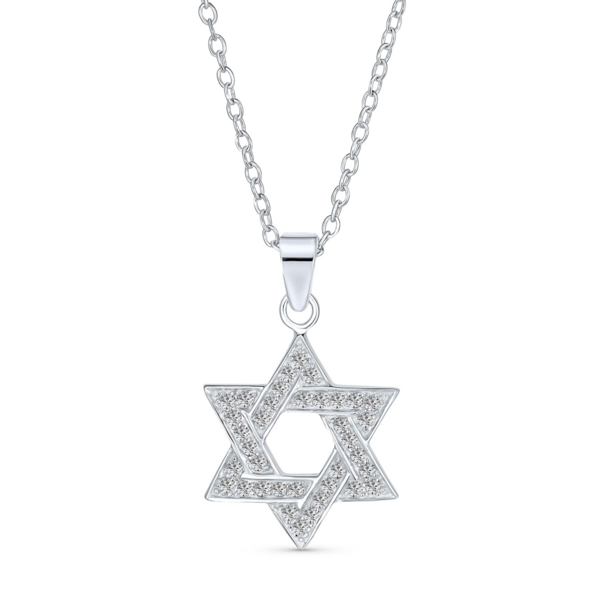 Bling Jewelry Cubic Zirconia Star of David Pendant Necklace 14K Gold Plated Silver Jewish Gift - Silver