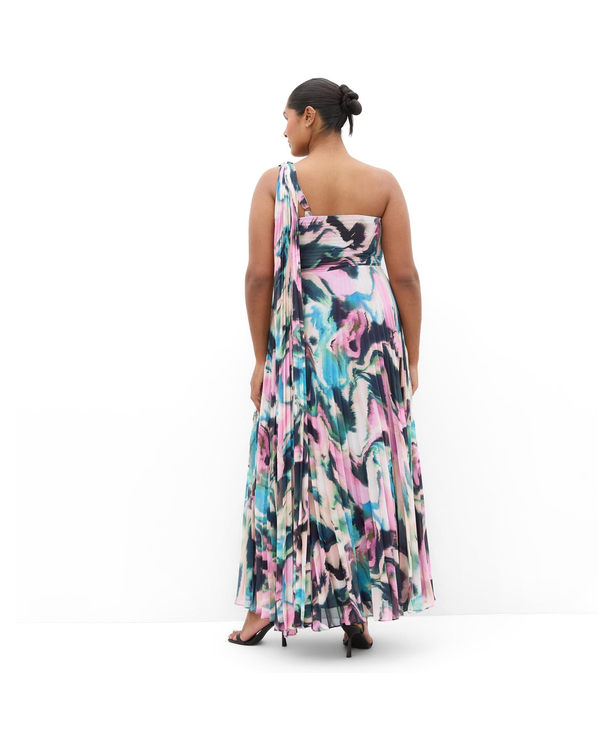 City Chic Plus Eloura One-Shoulder Rippled-Print A-Line Maxi Dress