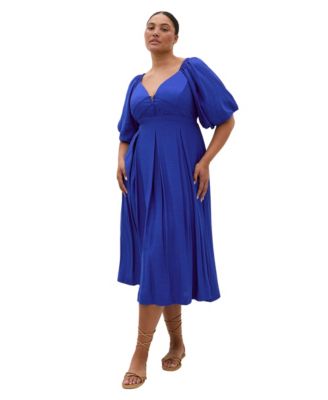 Plus Size Sheree Puff-Sleeve A-Line Midi Dress