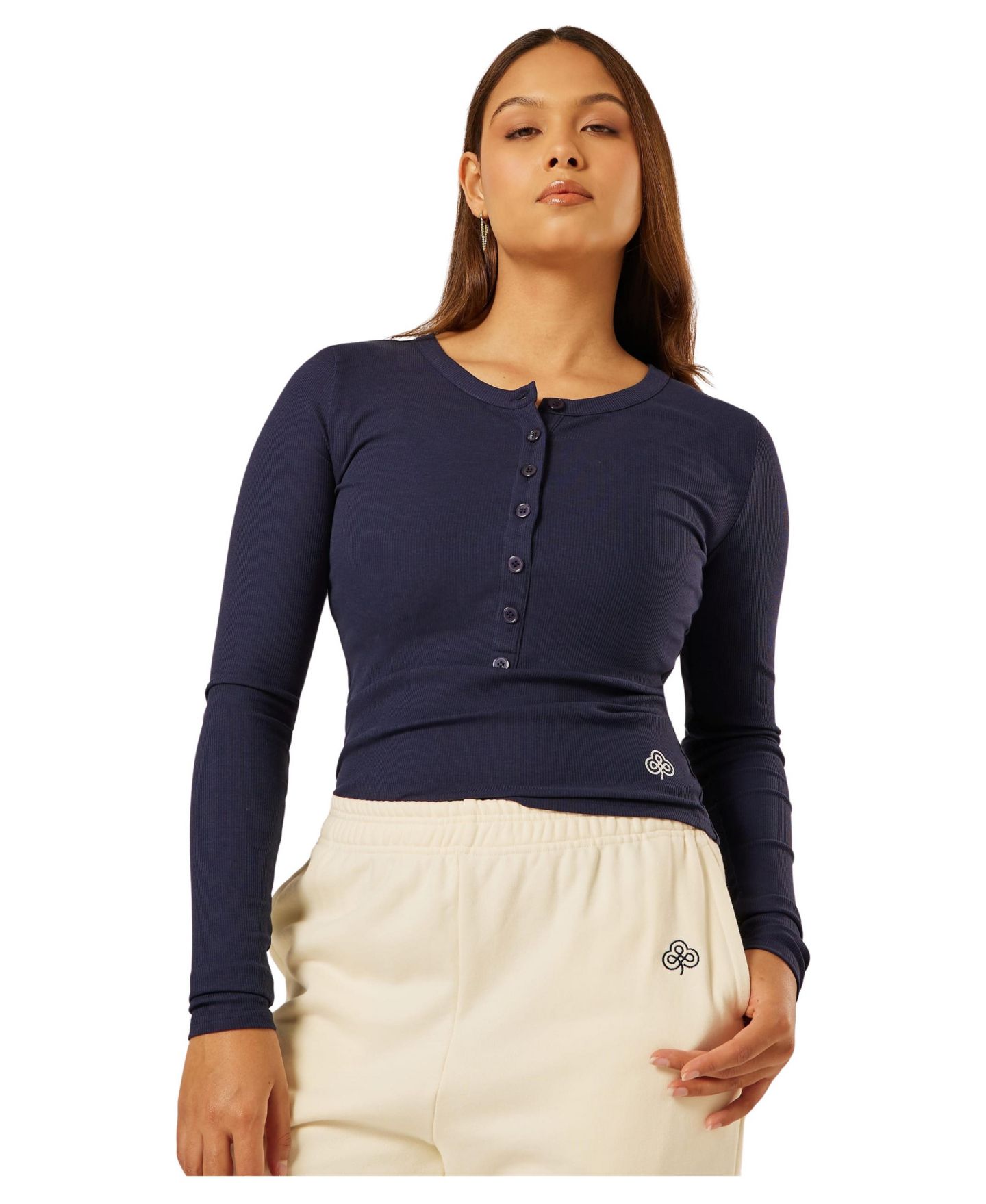 Женская футболка Be Athletica Essential Long-Sleeve Henley, цвет: Тёмно-синий — фото 1