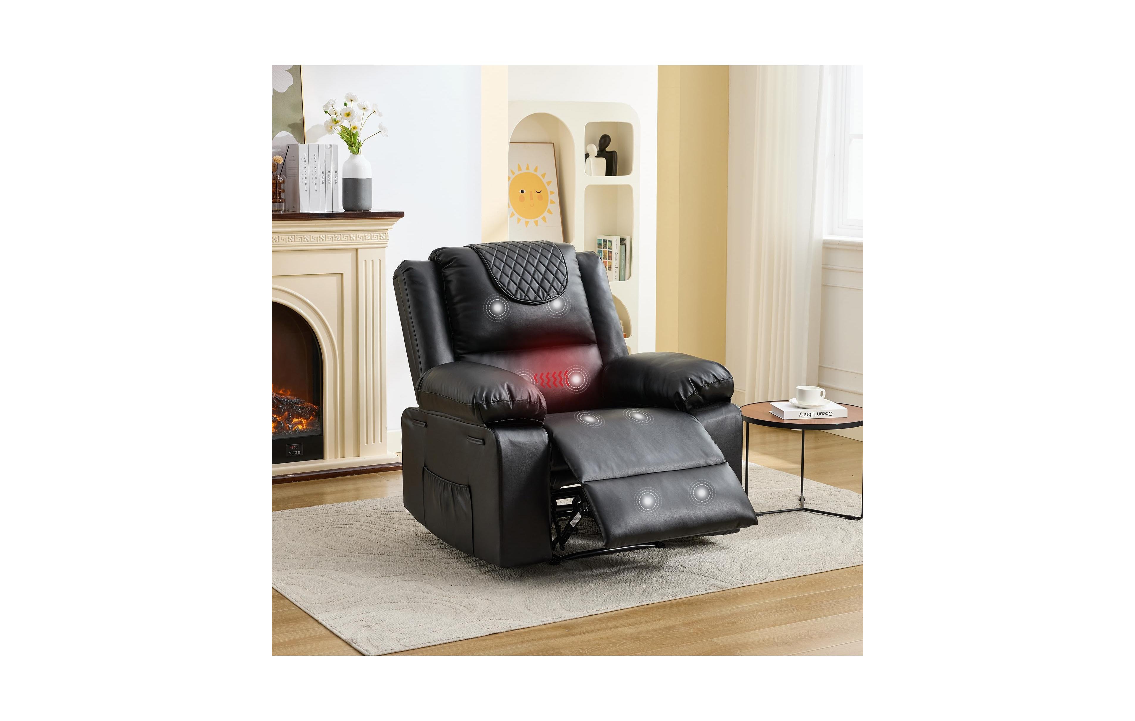 homfan Manual Recliner Heating and Massage, 155 degrees) Adjustable Backrest, Side Pockets and Remote Control, Living Room, Bedroom, Home