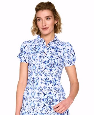 Women's Golf Hand-Painted Puffy Short-Sleeve Polo Shirt
