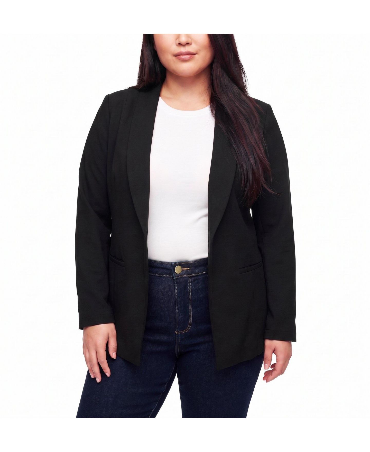 Женский пиджак Torrid Plus Size Longline Shawl-Collar Blazer, цвет: Глубокий чёрный — фото 1