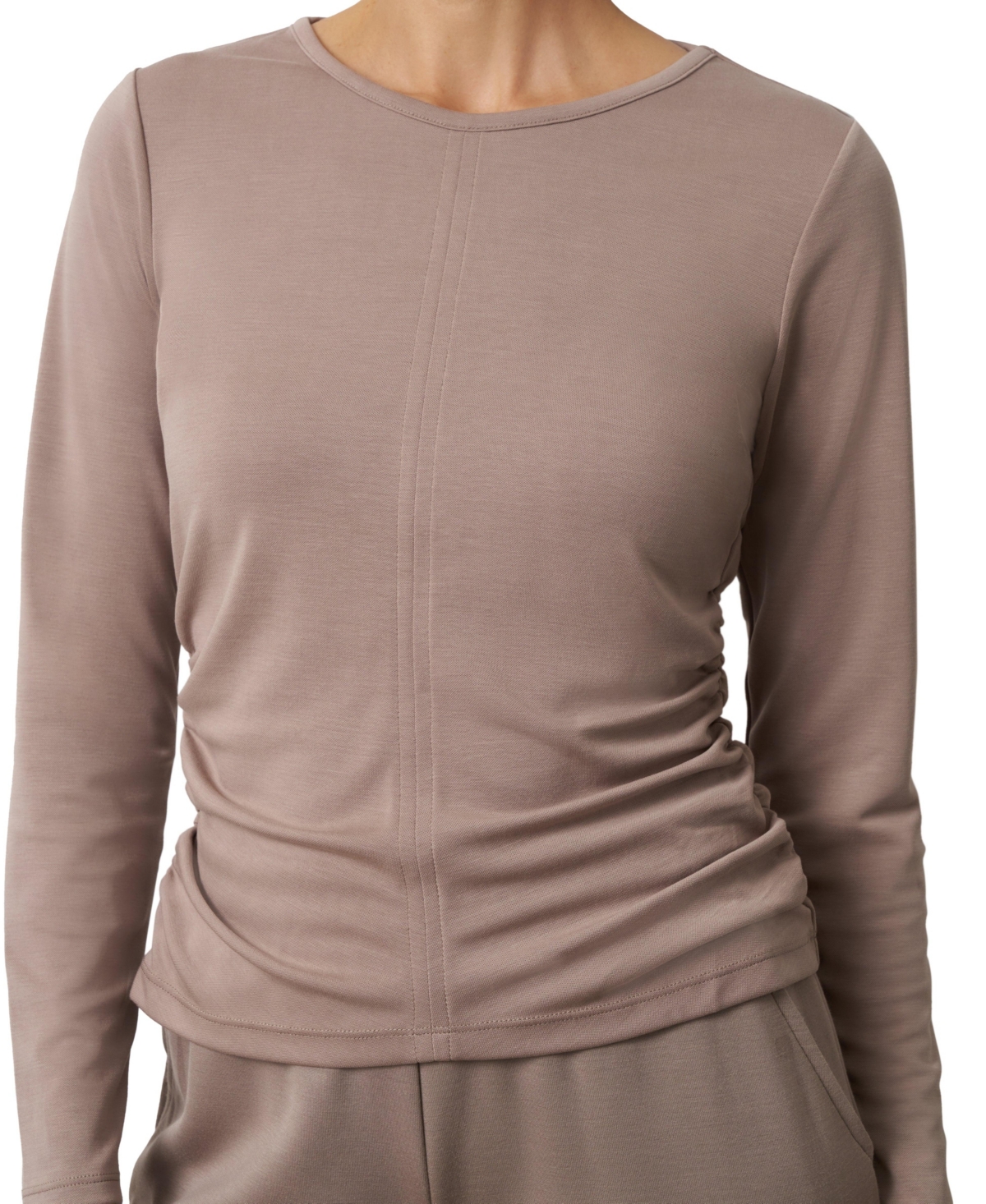 Cable & Gauge Women's Side Shirred Crew Neck Top