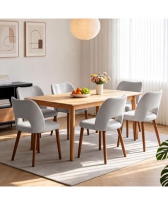 Modern Dining Chairs Set of 6, Kitchen Chairs with Hollow Back, Solid Wood Legs, Easy Assembly, Farmhouse Style for Kitchen and Dining Room