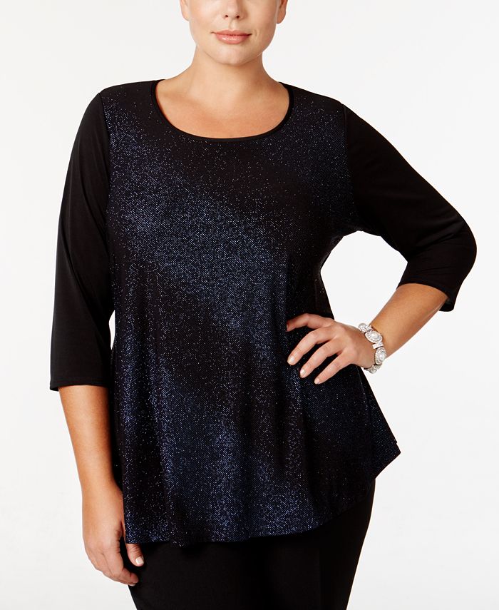NY Collection Plus Size Metallic Swing Top & Reviews - Sweaters - Plus ...