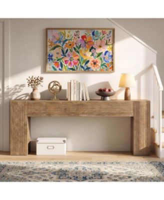 Extra Long Sofa Table: 79" farmhouse console table with fluted legs. Behind couch table for entryway, living room, hallway.