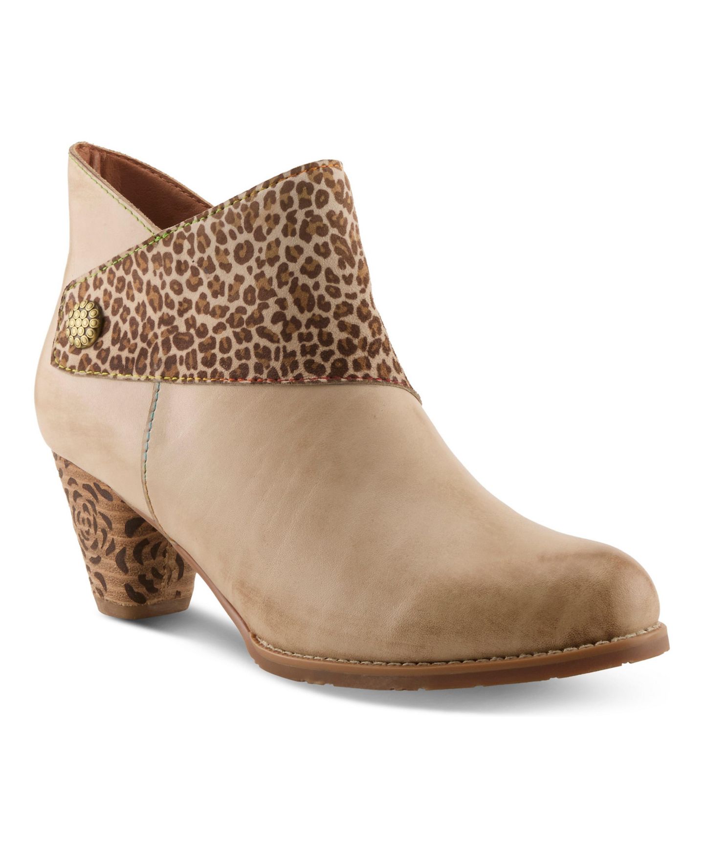 Женские ботинки L'Artiste Herekitty leo Leather Ankle Boots with Leopard Accent, цвет: Бежевый разноцветный — фото 1